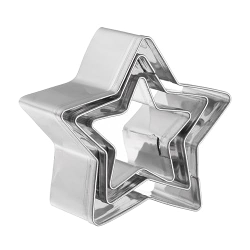 HARFINGTON 3Pcs Star Cookie Cutters Set Assorted Sizes Stainless Steel Five-Pointed Star Cookie Cutters Biscuit Mould for Pastry Fondant Cake Cookie - style: Star