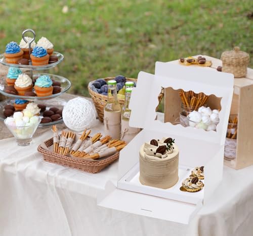 6 Sets Bento Cake Box with Cupcakes, Mini Cake and Cupcake Box with 2 Cupcakes and Tiered Mini Cake - color: White-6pack