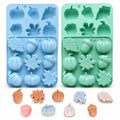 4 Pcs Autumn Silicone Molds Pumpkin Acorn Maple Leaf Fondant Baking Tray - color: blue green