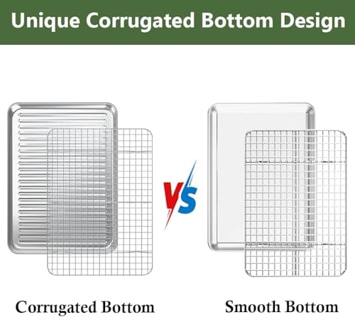 Half Baking Sheet Pan Cooling Rack Set, Stainless Steel 2 Pans + 2 Racks - size: 18" X 12" X 1"