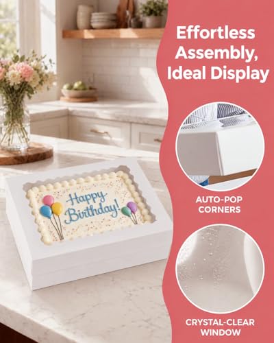 qiqee 14x10x4in Sheet Cake Box with Boards,12 Sets Quarter Bakery Box Donut - color: White, size: 12 Sets, 14"x10"x4"