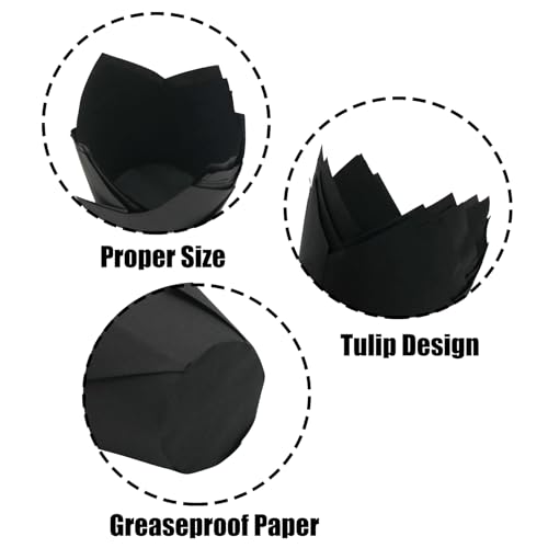 150 Pack Black Tulip Cupcake Liners, Greaseproof Baking Cups - color: Black