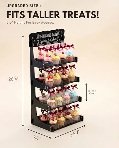 HOTCAN Cookie Display Stand for Bakers & Vendors with Acrylic Front | Wooden Dessert Stand with Chalkboard Sign for Market Booths, Craft Fairs & Events | 4 Tiered Cookie Display for Cupcakes, Muffins & Pastries (Black) - color: Black, size: 4 Tier