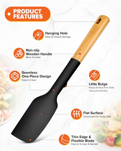 Badiano Silicone Heavy-Duty Spatula, Rubber Scraper for Nonstick Cookware - color: Black