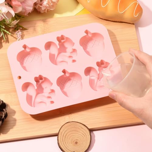 Airssory 2 pcs Fall Theme Molds Autumn Squirrel Acorn Silicone Mold Pink 16.4x12.8x2.4cm for Thanksgiving Day Baking Candy Chocolate Fondant Decorative Molding - color: Fall Theme Molds