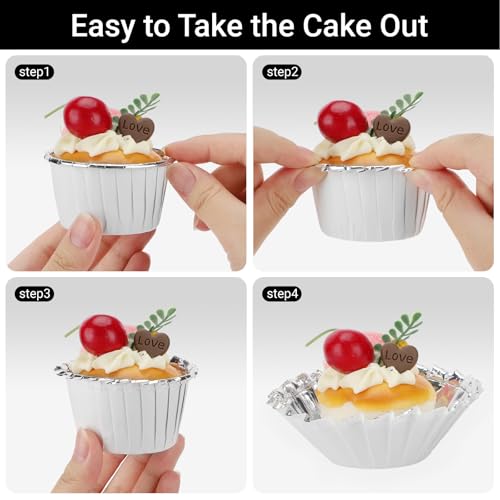 EUSOAR Silver Cupcake Liners, 50pcs 3.5oz Cupcake Holders Disposable Dessert Containers, Mini Cheesecakes Baking Cups Aluminum Foil Wrappers Muffin Ramekins for Birthday Wedding Bridal Party - color: White/Sliver, size: 50pcs