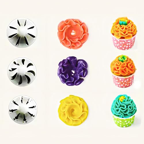 3Pcs/set Ball Russian Piping Tips,Stainless Steel Russian Piping Tips with 10Pcs Disposable Piping Bags,Cake Icing Nozzles Flower Cake Decorating Tips Kit For Baking