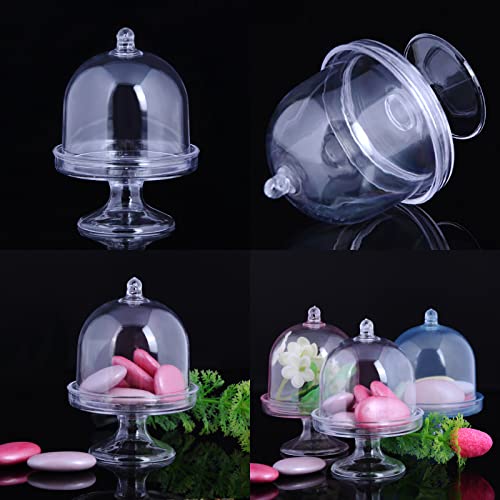 Okllen 36 Pack Mini Cake Plate with Lid, Plastic Cupcake Stand Dome Cover, Clear Small Cake Display Stand for Chocolate, Dessert, Wedding, Birthday, Baby Shower, Tea Party Supplies