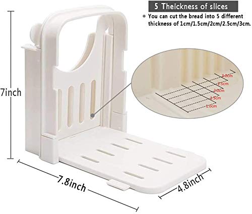 Fastwolf Bread Slicer,Adjustable Toast Slicer Toast Cutting Guide for Homemade Bread,Foldable Bread Toast Slicer Bagel Loaf Slicer Sandwich Maker Toast Slicing Machine with 5 Slice Thicknesses (White)