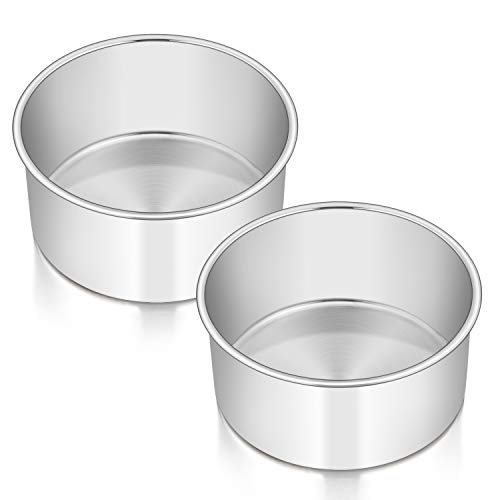 E-far 6 x 3 Inch Cake Pan Set of 2, Stainless Steel Deep Cake Pans - size: 6 x 3 inches