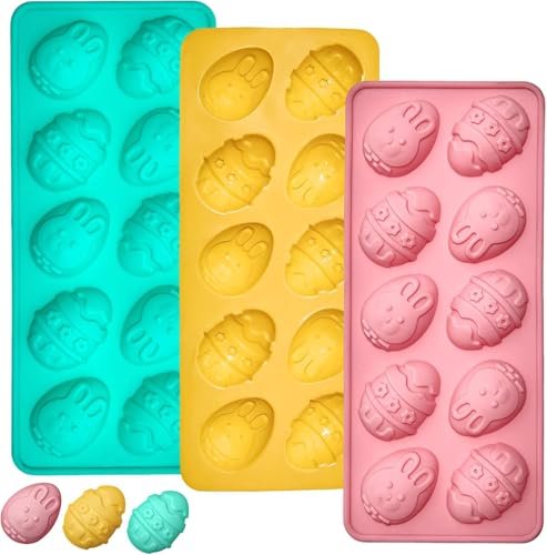 Easter Egg Jello Molds, 3 Pack Easter Egg Chocolate Molds with Bunny Shape Silicone Treat Mold for Chocolate Candy Jello Wax Muffin Cupcake Cake Decor Egg Gummy - size: Small
