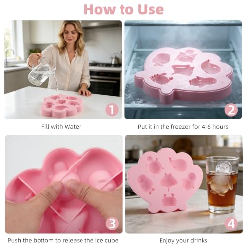 Fu Store Ice Cube Tray Silicone Ice Cube Trays with Cute Marine Life Shapes - color: Pink