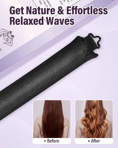 Heatless Hair Curler Overnight Curls-3 Pcs No Heat Curling Blowout Rod to Sleep In,Hair Rollers with Satin Scarf - color: Black(Pack of 3)