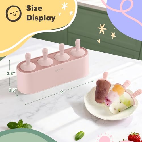 WYOK Popsicle Molds 4-Cavity Silicone Ice Pop Mold (Pink, IcyClassic Pops) - color: Pink