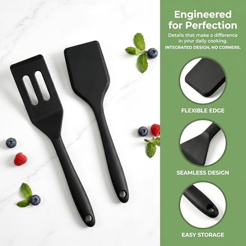 Small Silicone Spatula Set, Heat Resistant Mini Spatula for Serving - color: Black