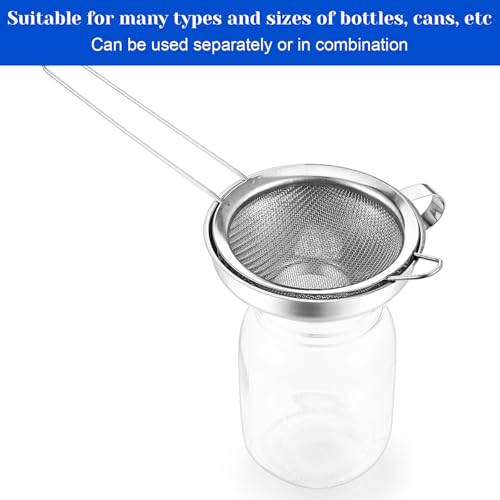 Stainless Steel Funnels with Fine Mesh Strainer - 4 Pack Canning Funnels for Narrow Wide Regular Mouth Mason Jars, 1.5/2.1 Inch Kitchen Funnel Set for Canning Supplies and Kitchen Use