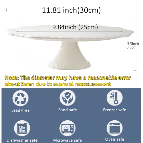 10 Inch White Ceramic Cake Stand (Holds 10 Inch Cake), Decorative Cupcake Stand, Dessert Display Plates for Snacks and Cookies, Baby Shower, Birthday, Wedding Party Decor