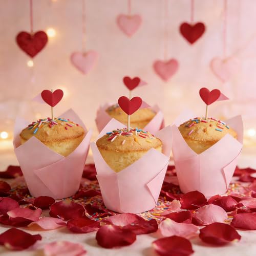 250Pcs Tulip Cupcake Liners,Parchment Paper Cupcake Liner in Standard Size - color: Pink