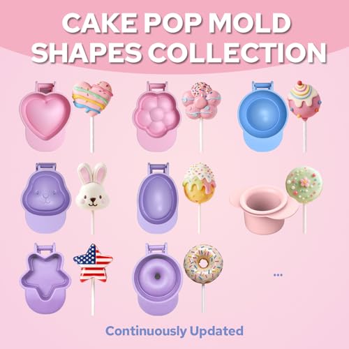 Cake Pop Mold Set with 8.2 Inch Double Tray and 100Pcs Sticks - color: Cutter & Sticks Set(Pink)