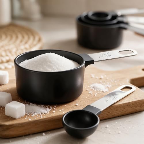 Measuring Cups and Spoons Set, 10-Piece with Stainless Steel Handles, Black - color: Black 10 Pcs