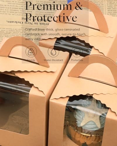 Bakepacker Auto-pop up Cupcake Boxes, Brown, 3.7 x 3.7 x 4.3 inch, 25 Count - color: Brown, size: 3.7x3.7x4.3inch/25packs