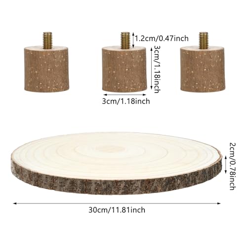 Rustic Wood Cake Stand with Legs - 10-11 Inch Wood Slice Serving Tray for Weddings, Parties, and Elegant Dessert Displays