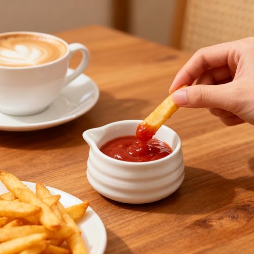 Ceramic Small Sauce Bowls with Spout, White, 3OZ, Set of 6