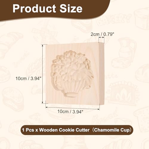 uxcell Cookie Stamp Wooden Cookie Cutter Baking Tools Chamomile Cup