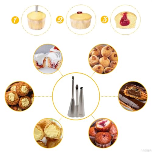 Filling Piping Tip Set, 3 Donut, Eclair & Cream Puff Nozzles