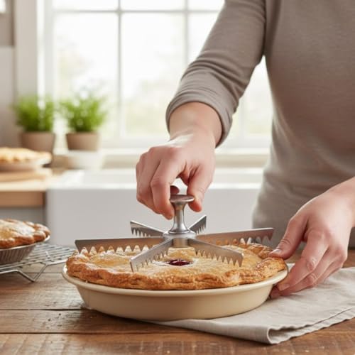 Soro Essentials- 6-Cut Aluminum Pie and Cake Marker- Guideline and Portion Divider Cake Cutter Silver Pie Slice Cutter Baking Tools Kitchen Accessories Cook Supplies for Cheesecake Pizza - size: 6-Cut