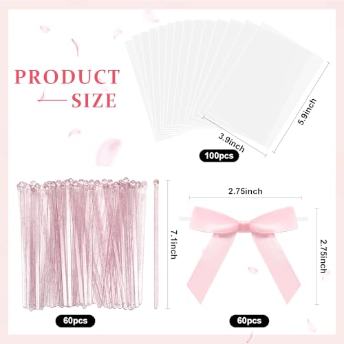 LemonRoad 320 Pcs Cake Pop Sticks and Wrappers Kit Treat Bags with Sticks Glitter Bows and Twist Ties for Mothers Day Lollipops Candies Chocolates Cookies Wedding Baby Shower Party Favor(Pink) - color: Pink
