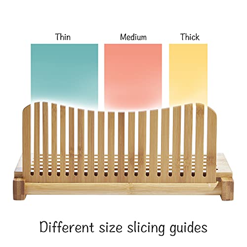 Bamboo Bread Slicer with Serrated Knife, Adjustable Guide for 3 Thickness Sizes, Foldable Chopping Board with Crumb Tray, Great for Homemade Bread, Cakes, Bagels - style: A - with Knife