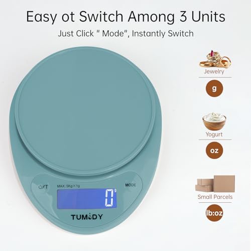 Small Digital Kitchen Scale Food, Scale for Baking Cooking, 11lb/5kg, Blue - color: blue