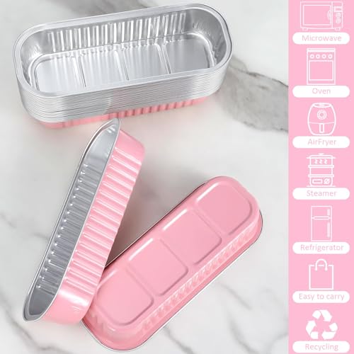 Mini Loaf Pans with Lids and Spoons (100 Pack, Pink, 6.8oz) Rectangular Aluminum Foil Baking Pans - color: Pink