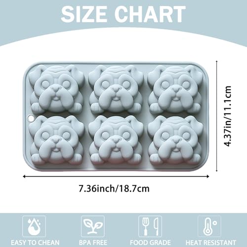 2PCS Silicone Bulldog Molds, 6 Cavity Bulldog Chocolate Molds for Candy - color: Blue(R0174)