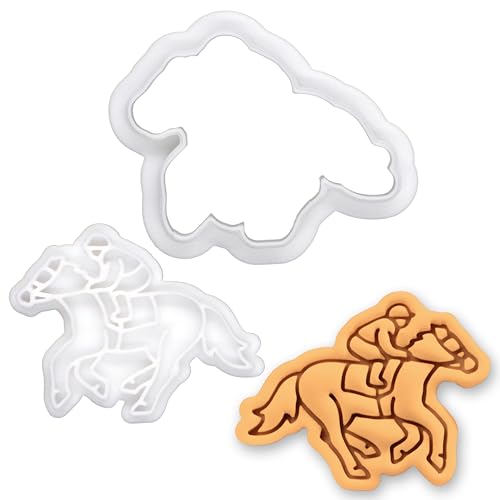 BAKERLOGY Jockey Mini Cookie Cutter & Stamp Set – Horse Riding Fondant Embosser for Equestrian Baking, Pony Party, Race Day, Cake Decorating Tool