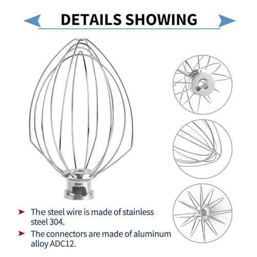 XINBOOG 6 Wire Whisk Attachments Compatible with KitchenAid 5Plus-6QT Mixer - size: Wire Whip