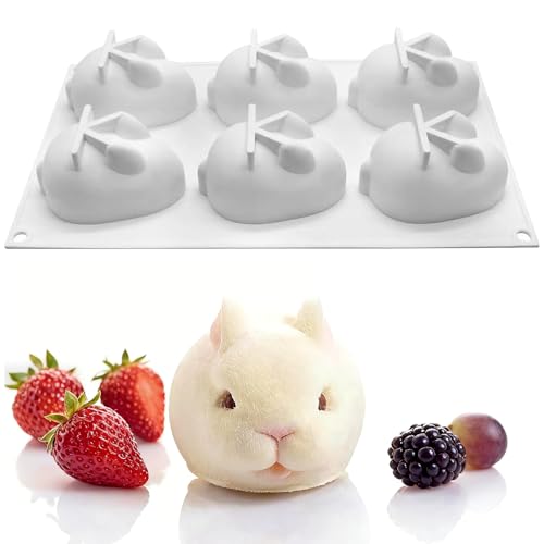 MEMOVAN 3D Easter Bunny Silicone Mold 6 Cavity Silicone Rabbit Mold Easter Rabbit Chocolate Mould for Baking Rabbit Shape Mousse Cake Jelly Dessert Fondant Cheesecake Soap Ice Cube Tray - color: Rabbit