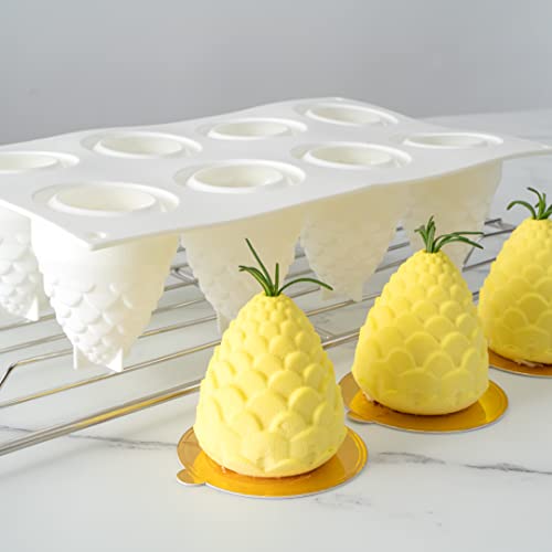 Pastry Tek 8 Cavities Pineapple Mold, 1 Oven-Ready Pineapple Jello Mold - Flexible, Freezable, White Silicone Tropical Fondant Mold, Easy Release, For Baking - Restaurantware - size: 1 Count, style: Pineapple