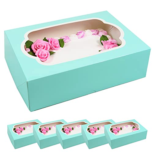 Global Sugar Art 14x10x5 Inch Quarter Sheet Box with Window, Blue, 5-Count - color: Designer Blue
