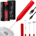 Zulay Froth N Go Milk Frother – Rechargeable 3-in-1 Handheld Frother Wand with Travel Case & USB-C Charger – Single, Double & Egg Whisk for Latte, Cappuccino, Matcha, Protein Shakes - Ember Red - color: Ember Red, size: Rechargeable Frother