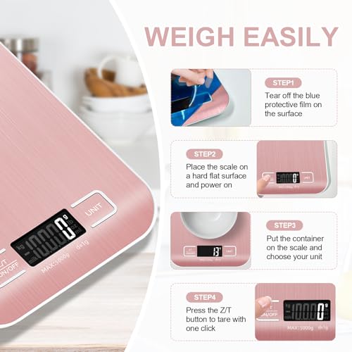 Food Scale, 11lb Kitchen Scale, 0.05oz/1g Weight Grams and Ounces, Pink - color: Pink