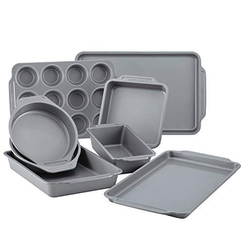 Farberware Nonstick Bakeware Set Includes Cookie Sheets/Baking Cake Muffin and Bread Pan, 8 Piece, Gray - size: 8-Piece