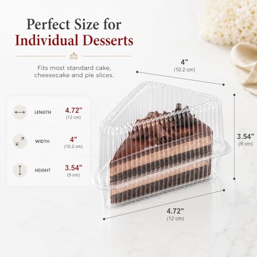50 Pcs Cake Slice Containers with Lid, Single Clear Plastic Individual Carrier Transparent Disposable Triangle Boxes for Cheesecake, Flan, Cupcake, Dessert Pie Slice - Take Out, Mini Desechables