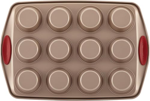 Rachael Ray Cucina Nonstick Bakeware Baking Pans Set, Baking Set 10-Piece - color: Latte Brown with Cranberry Red Grips, size: 10 Piece