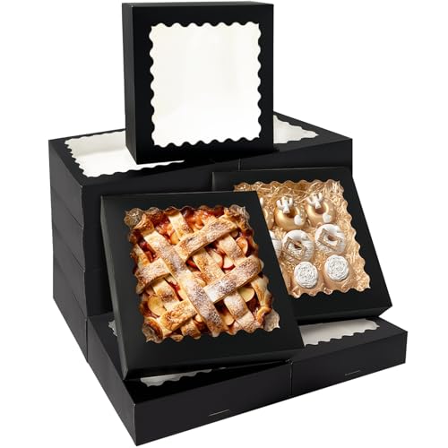 Bakepacker Black Auto-pop Up Pie Boxes with Window 12x12x3'' 20pcs - color: Black, size: 12x12x3, 20Pcs