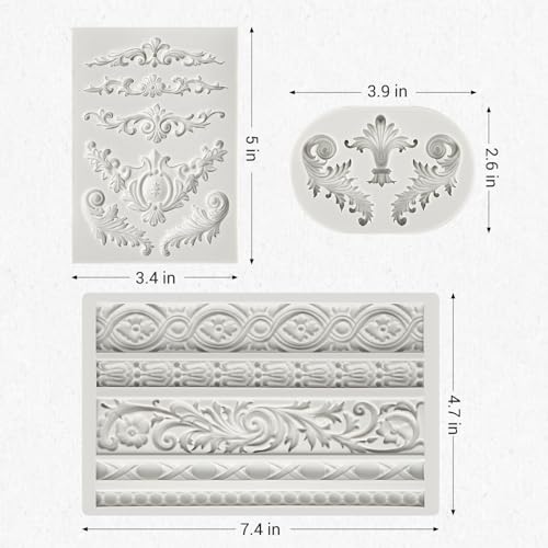 JOERSH Baroque Silicone Fondant Molds, 3Pcs - style: Baroque