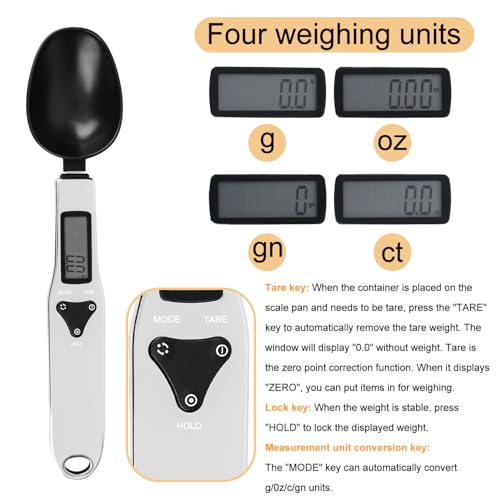 Electronic Food Measuring Spoon, Stainless Steel Digital Scoop Scale Small Baking Weight Cup with LCD Display 300g/0.1g High Precision Gram Kitchen Gadgets for Home Kitchen