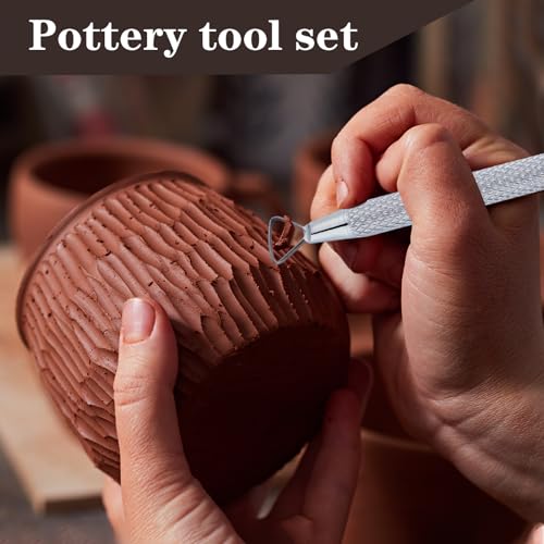 Glamorway Pottery Tools, 6-Piece Clay Sculpting Tools Set with Mini Aluminum Ribbon Loop Cutters for Carving, Trimming and Detail Work