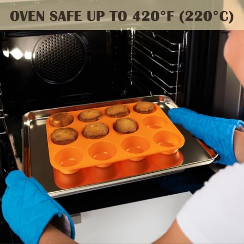 12 Cups Silicone Mini Muffin Pan Set, Nonstick Mini Cupcake Pans, BPA Free Small Muffin Tin for Baking, Set of 2 (Blue+Orange) - color: Set of 2--12 Cups (Blue+Orange)